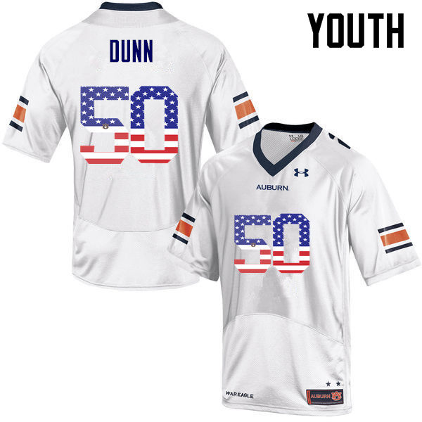 Youth #50 Casey Dunn Auburn Tigers USA Flag Fashion College Football Jerseys-White - Click Image to Close